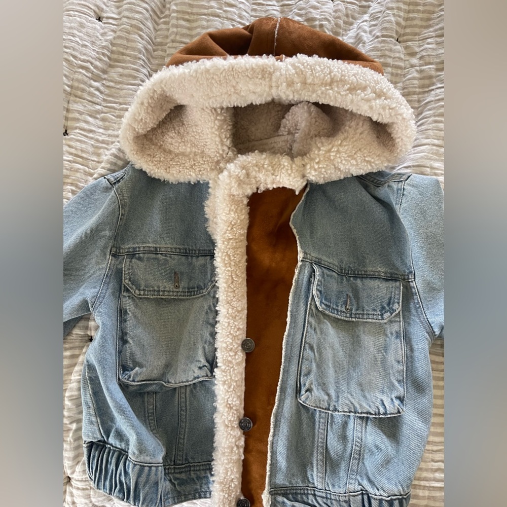Free People Perry Hooded Denim Sherpa lined jacket XS